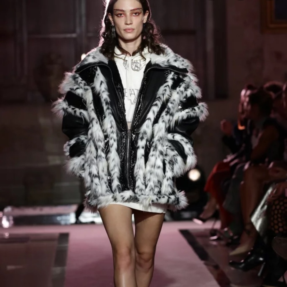 RARE giambattista valli leather & faux fur jacket